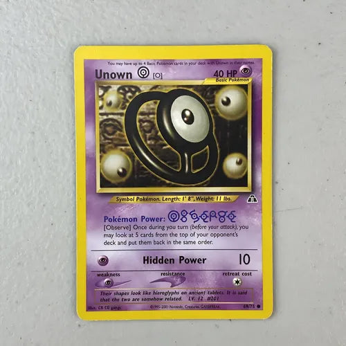 Lp Unown O Neo Discovery Cartas Tcg Pokemon Vintage Unown O Inglés