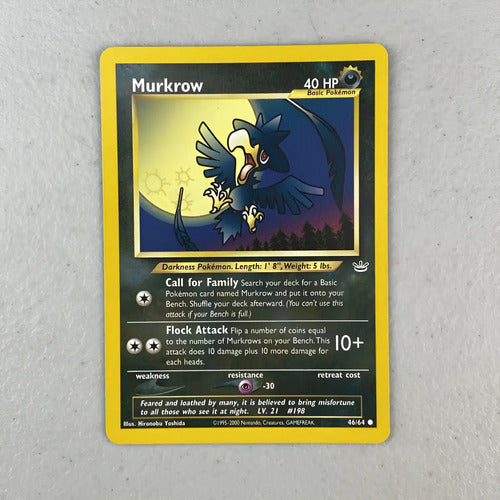 Mint Murkrow Neo Revelation Cartas Tcg Pokemon Vintage Murkrow Inglés
