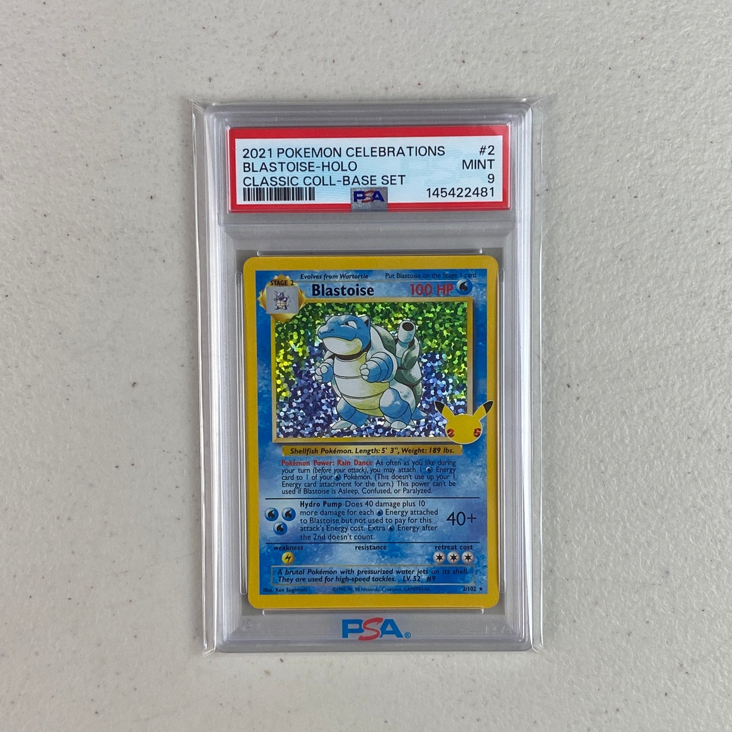PSA 9 Blastoise Celebrations Classic Collection (arte de base set)