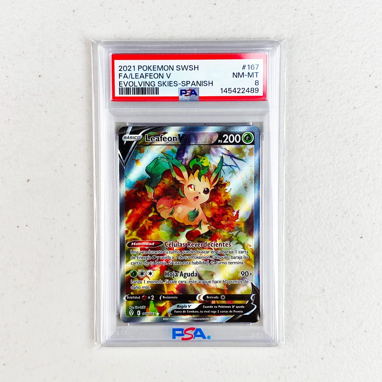 ESPAÑOL PSA 8 Leafeon V Alternate Art Evolving Skies